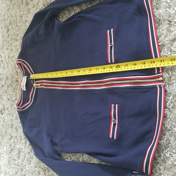 (M) Cathy Daniels Zip Up Cardigan Metallic Gold Zipper Varsity Style - Picture 2 of 5